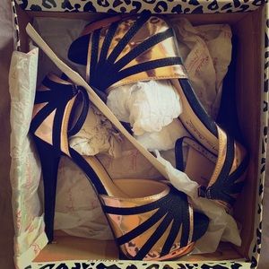 Gold and Black High Heels